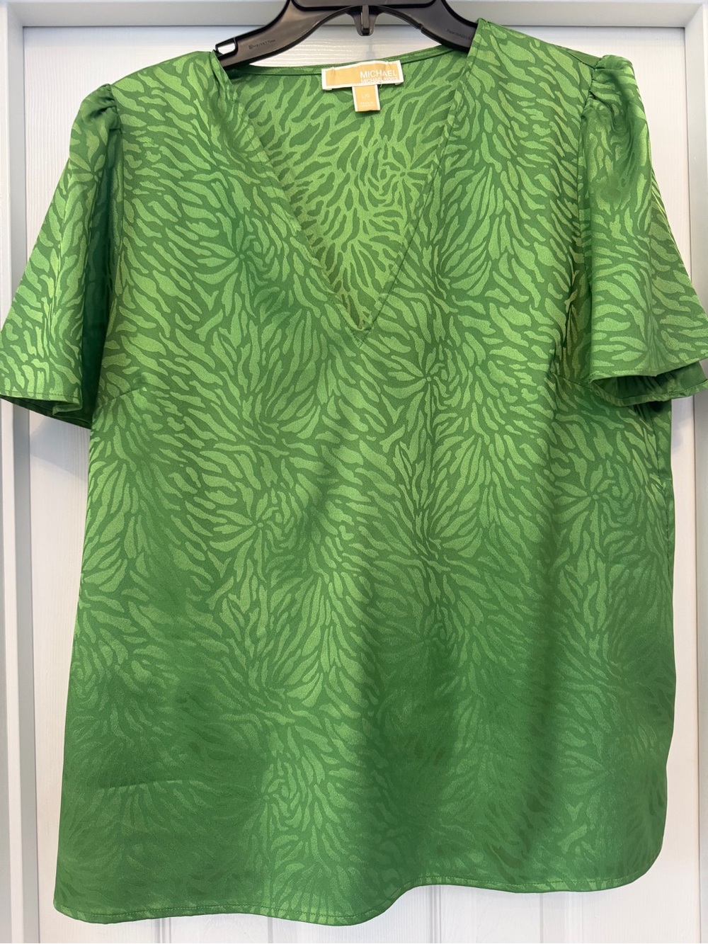 Michael Kors Green Abstract-Print V-Neck Blouse